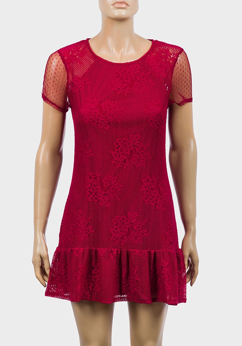 Red Lace and satin mini dress