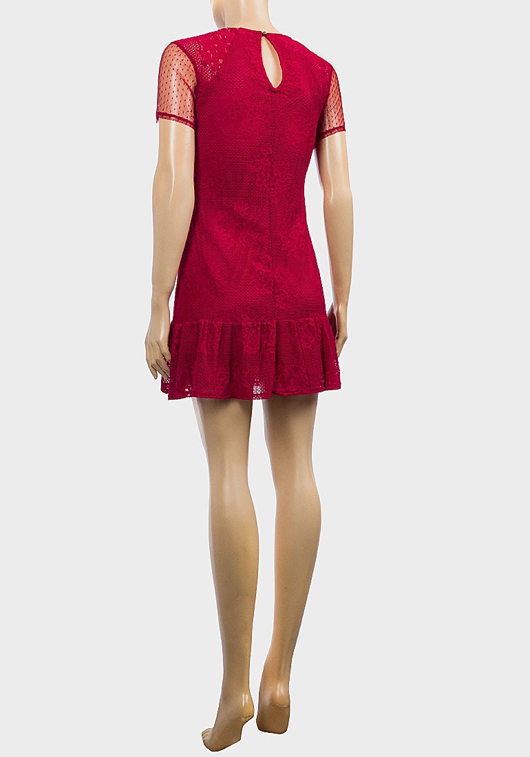 Red Lace and satin mini dress