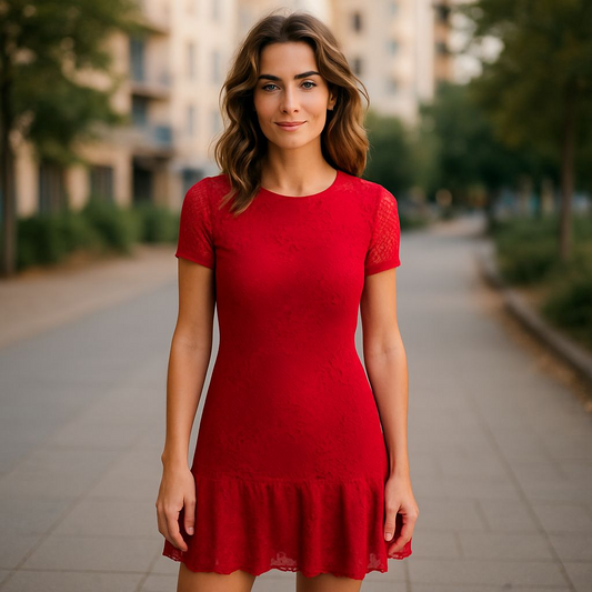 Red Lace and satin mini dress