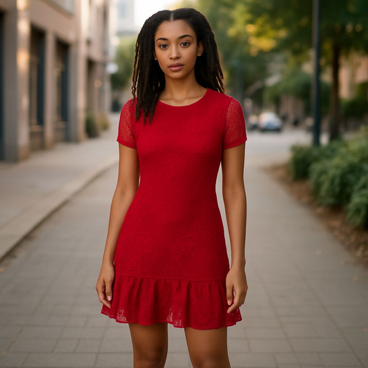 Red Lace and satin mini dress