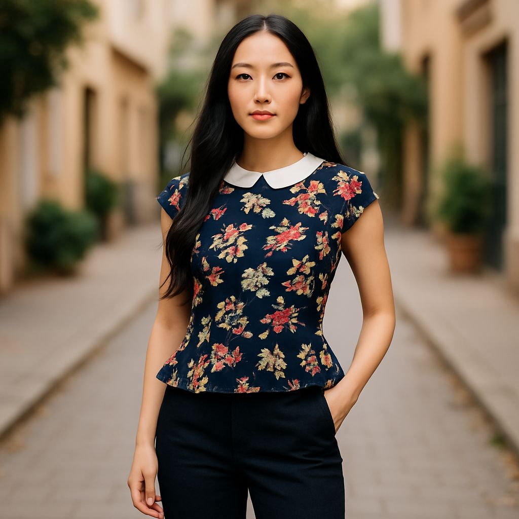 Navy floral blouse