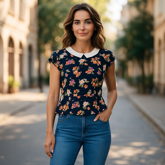Navy floral blouse