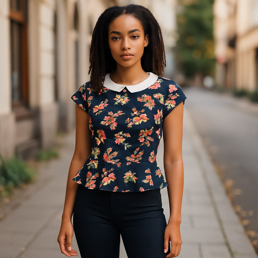 Navy floral blouse