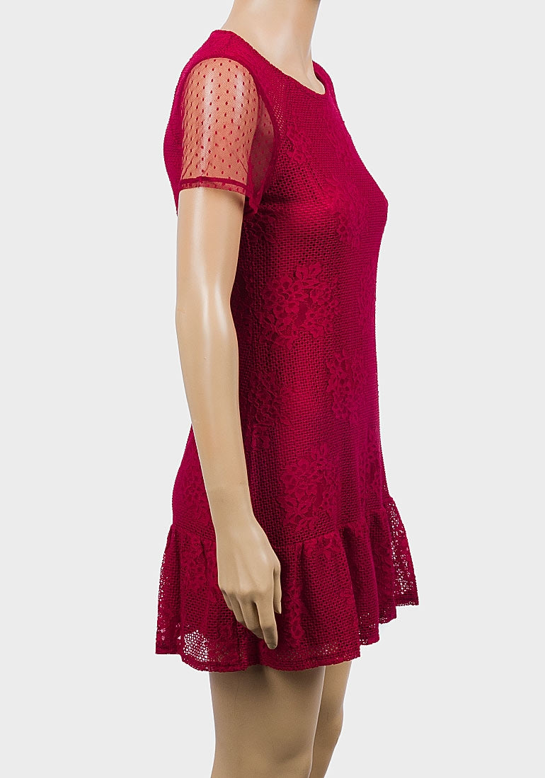 Red Lace and satin mini dress